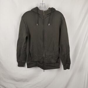 Three Dots Hoodie Mens Medium Green Full Zip Fleece Sweatshirt Pockets